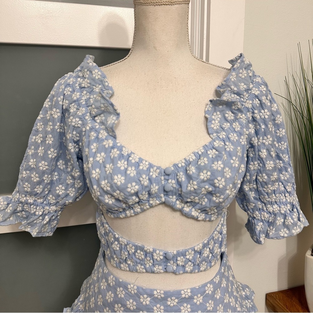 Sabo Luxe Light Blue Jaycee Mini Dress SZ 6 Embroidered Cottagecore Feminine NWT - Picture 3 of 10
